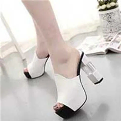 

Crystal shoes 2020 summer new high-heeled sandals fish mouth sandals slippers high heeled thick heeled women's sandals