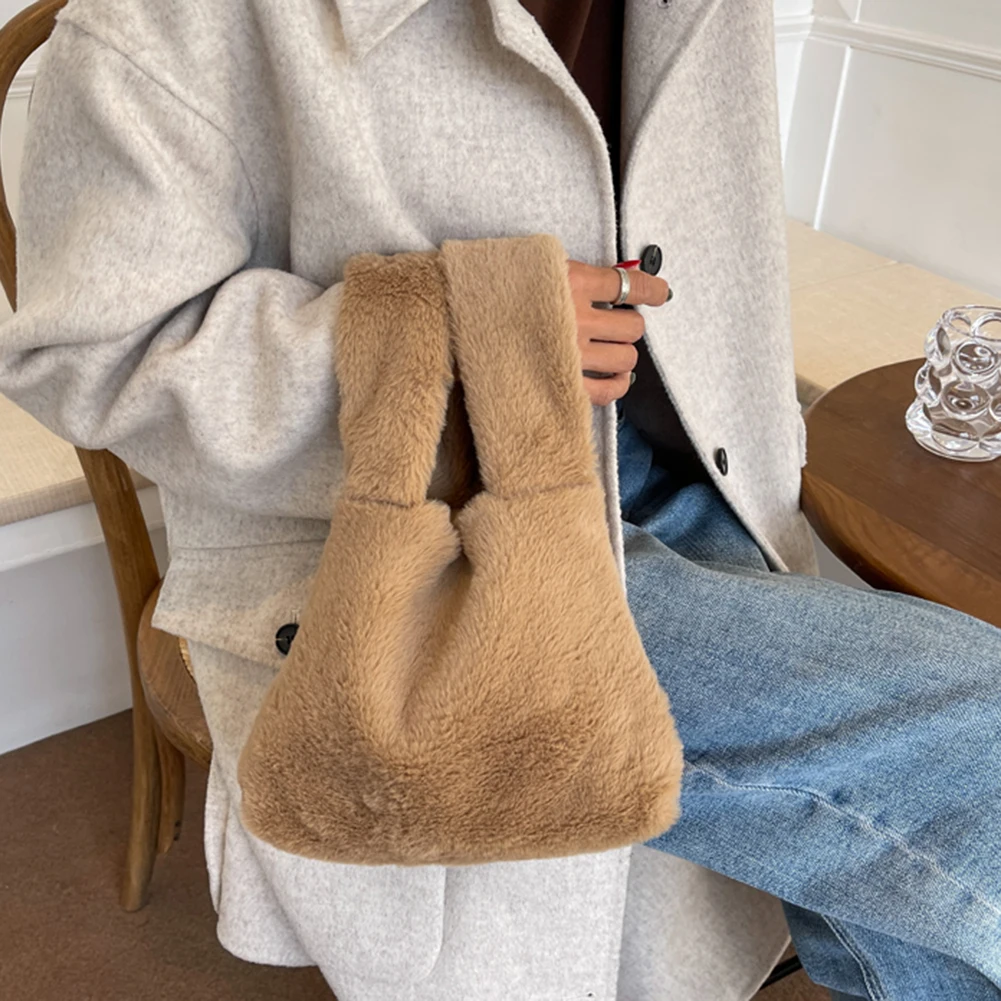 

Новинка 2021, модные осенне-зимние мягкие плюшевые сумки, женские повседневные однотонные сумки с верхней ручкой, женские повседневные ранцы