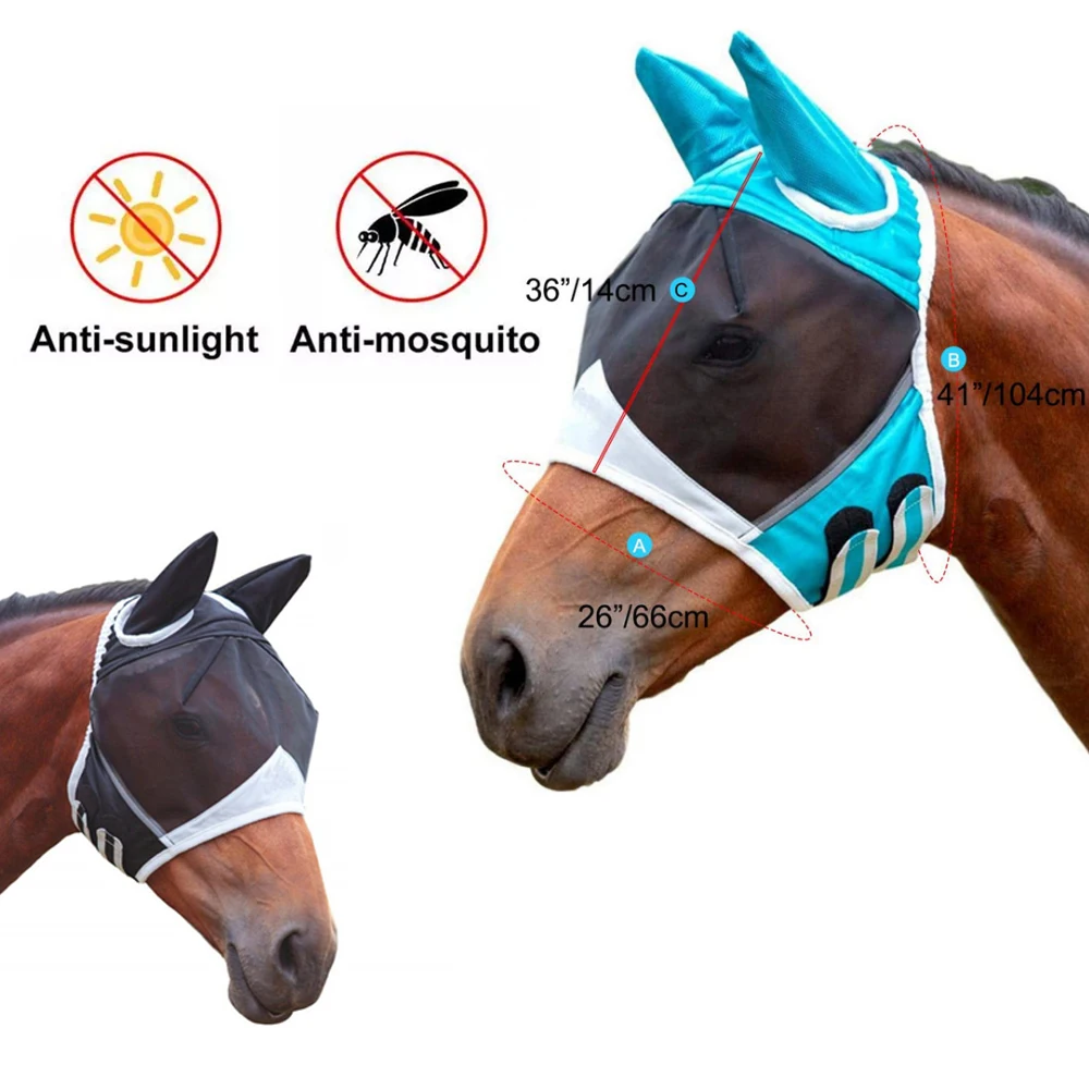 Multicolor Horse Masks Anti-Flyworms Breathable Stretchy Knitted +Mesh Velcro Anti Mosquito Mask Riding Equestrian Equipment New