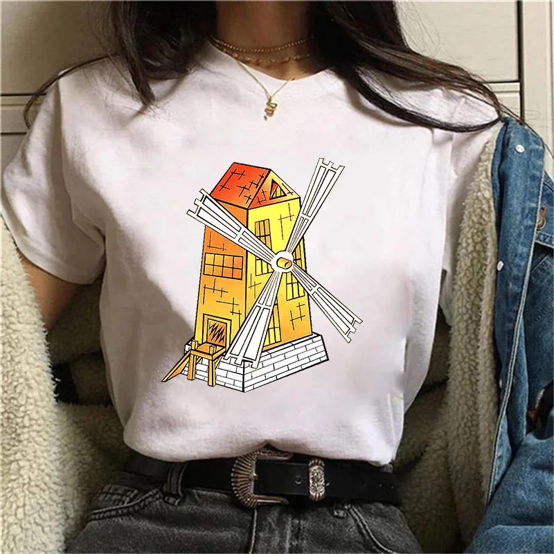 

T Shirt For Women 2021 windmill Printed Casual Harajuku Tee Shirts Summer Short Sleeve Woman Tops Female Tshirt Camiseta Mujer