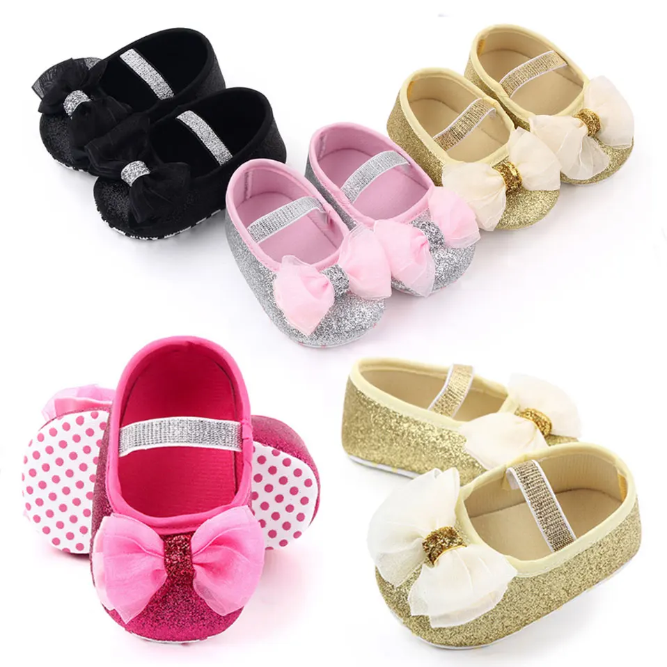

Newborn Infant Baby Girls Shoes Glitter Bowknot Cute Princess Toddler Shoes No-Slip Spring Summer Autumn First Walkers Shoes