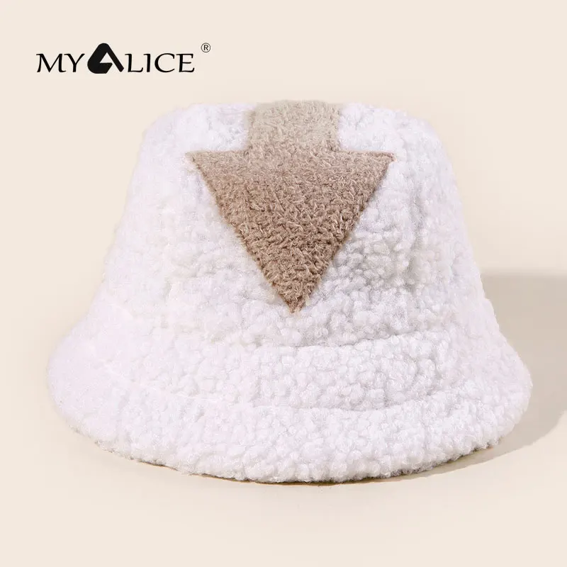 

MYALICE Winter Women lambswool Arrow shape Fisherman's hat Basin cap Fashion Keep warm Personality Cute Casual Gift Wholesale