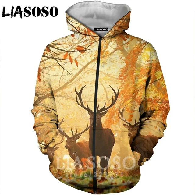 

New Men Women Antelope Sweatshirt 3D Print Animal Deer Elk Zipper Hoodie Hip Hop Street Top O Neck Harajuku Coat sweatshirts