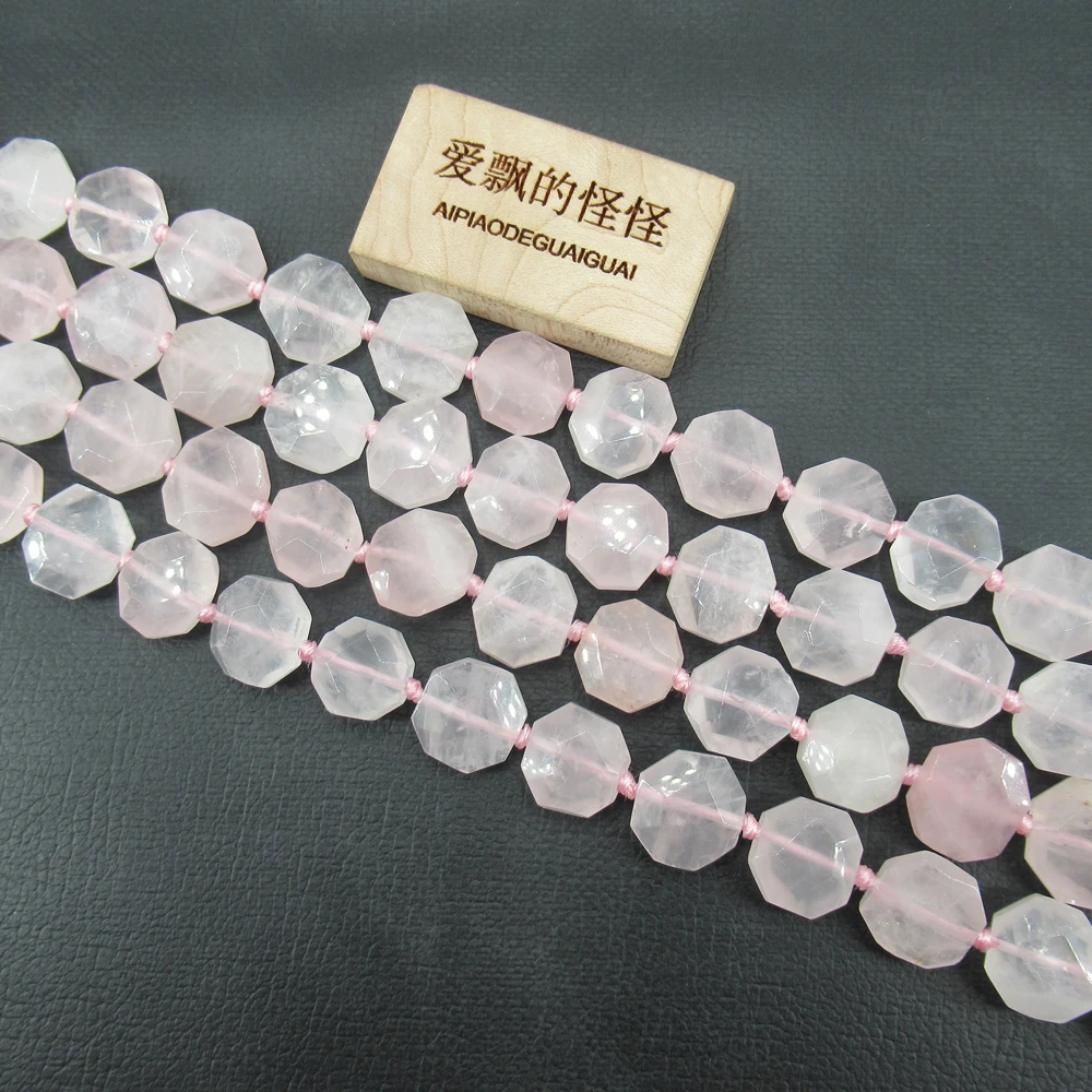 

APDGG Natural Faceted Pink Rose Quartz Square Nugget 16.5" Jewelry Making DIY