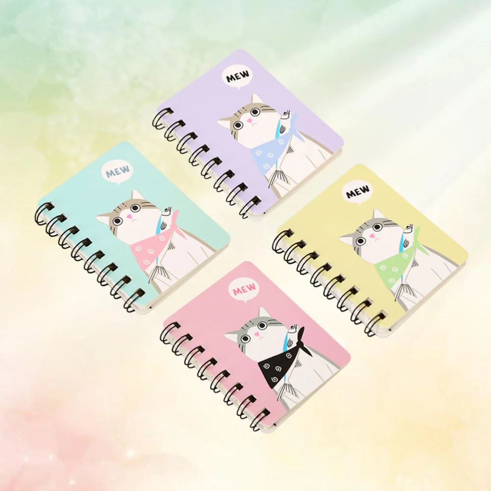 

4pcs Mini Cartoon Mini Notebook Diary Book Portable Notepad Pocket Travel Journal Notebook (+ Yellow + Green + Purple)