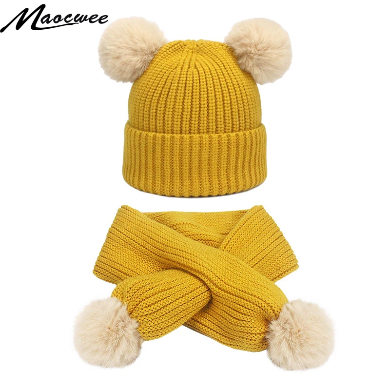 Комплект из двух предметов шарф и шапка детская шапочка с помпоном вязаная