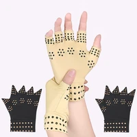 1 pair compression gloves for artritis pain relief magnetic therapy half finger glove hand wrist brace support sports protector