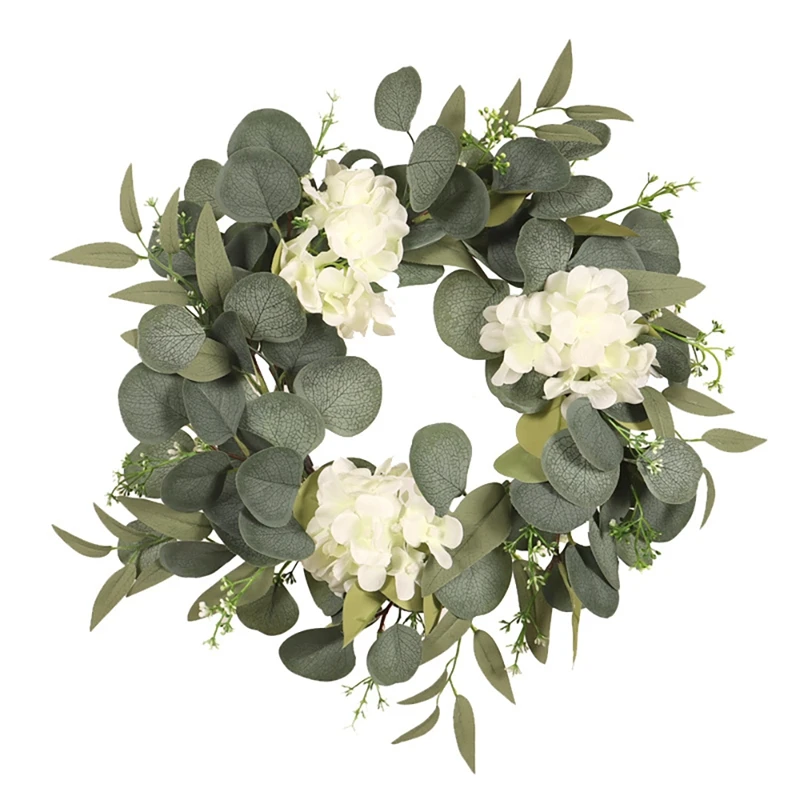 

Artificial Eucalyptus Hydrangeas Wreath For Front Door Wall Window Farmhouse Home Decoration