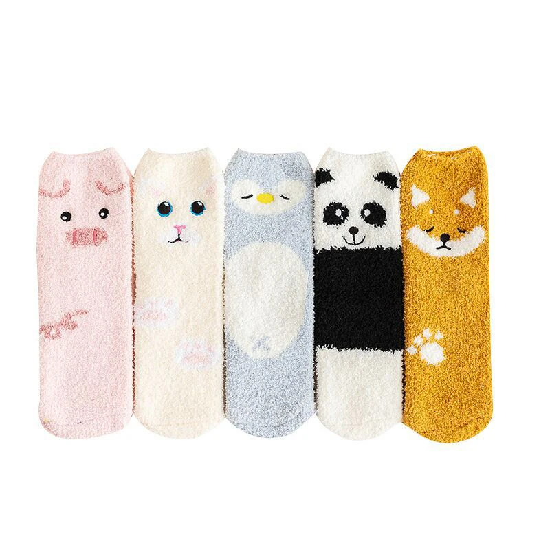 

Ladies Cute Pig Fox Animal Women Coral Fleece Socks Autumn and Winter New Lovely Thick Warm Home Short Tube Floor Female Sock