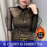 2021 spring and autumn splice sequins plus velvet t shirt long sleeve sexy top