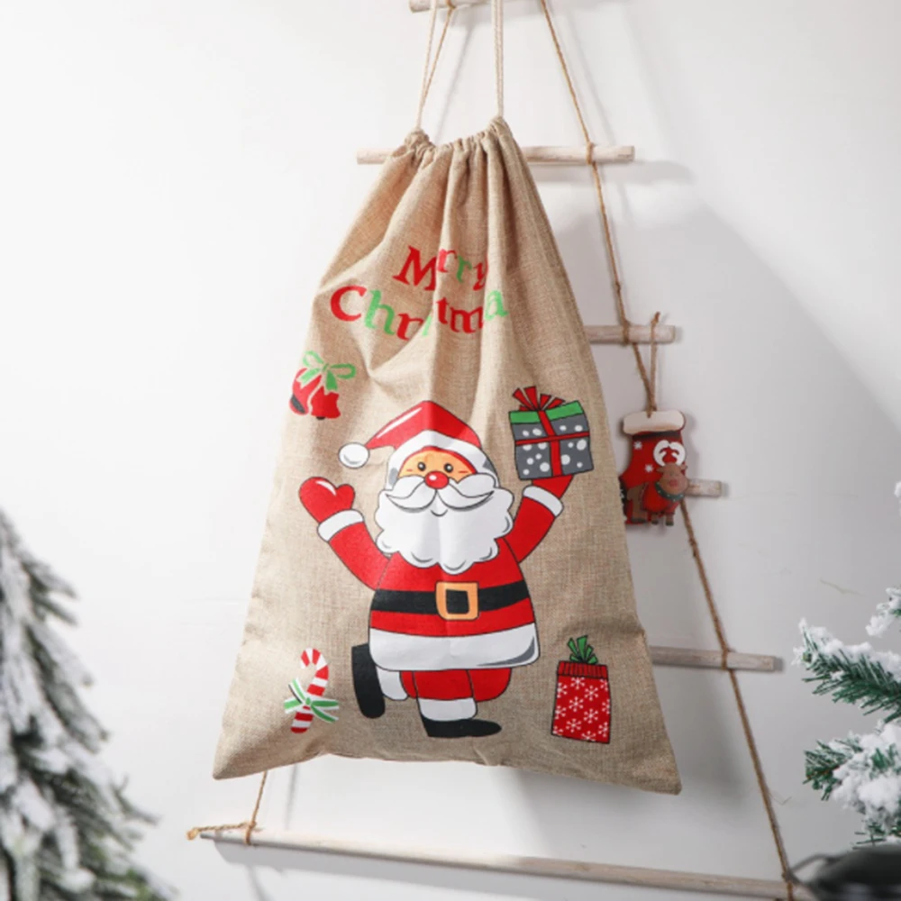 

1 PCS Christmas Linen Gift Bag Santa Backpack Candy Bag Apple Bag Christmas Decor for Home Xmas Ornaments