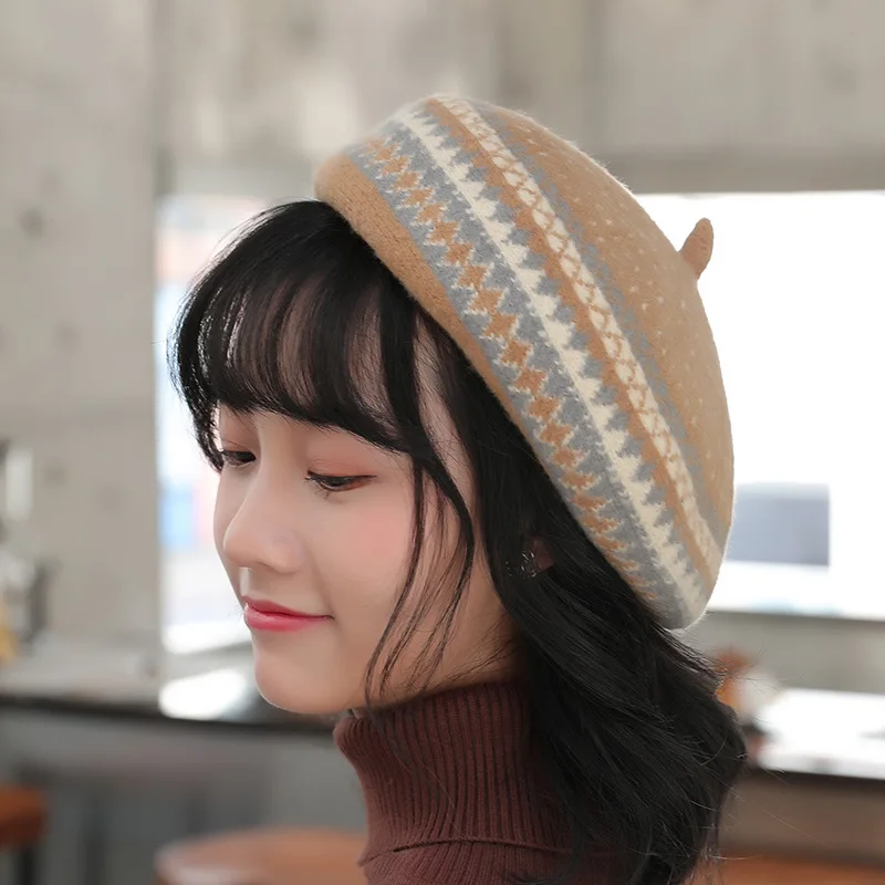 

K208 Women's Winter Hat Beret Autumn And Winter Korean Version Of The Wild Woolen Beret Hat British Winter Net Red Painter Hat