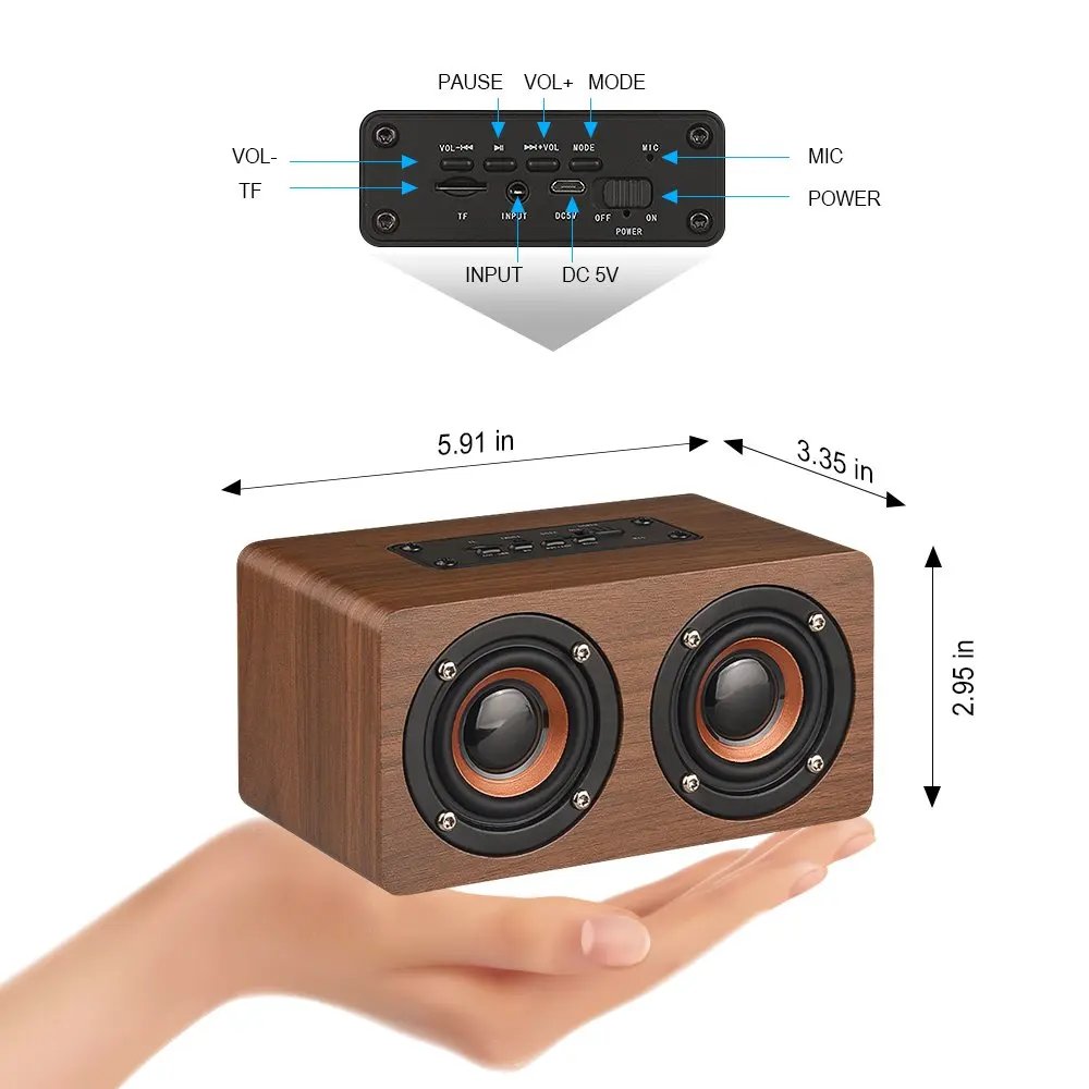 Abuzhen портативный динамик Bluetooth динамик s цифровой Деревянный Будильник сабвуфер Саундбар светодиодный дисплей времени TF карта громкой связи