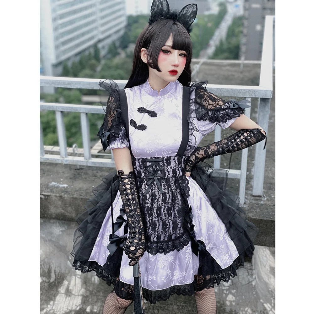 Милое Чонсам в китайском стиле серия с кошками летняя новая модель дворец Милая