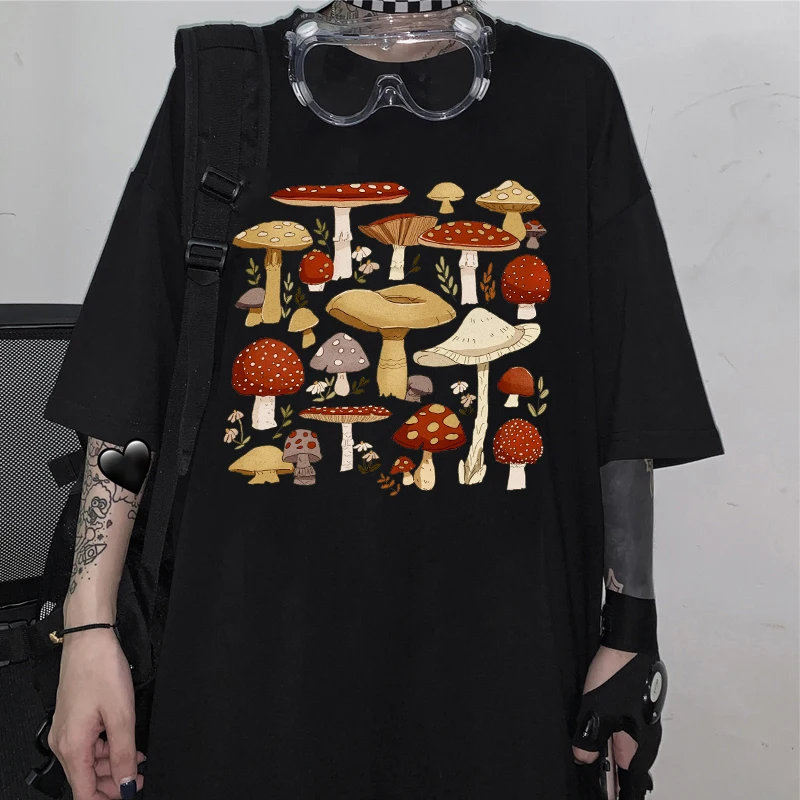 Футболка с круглым вырезом и принтом в виде цветных грибов котят | Женская одежда