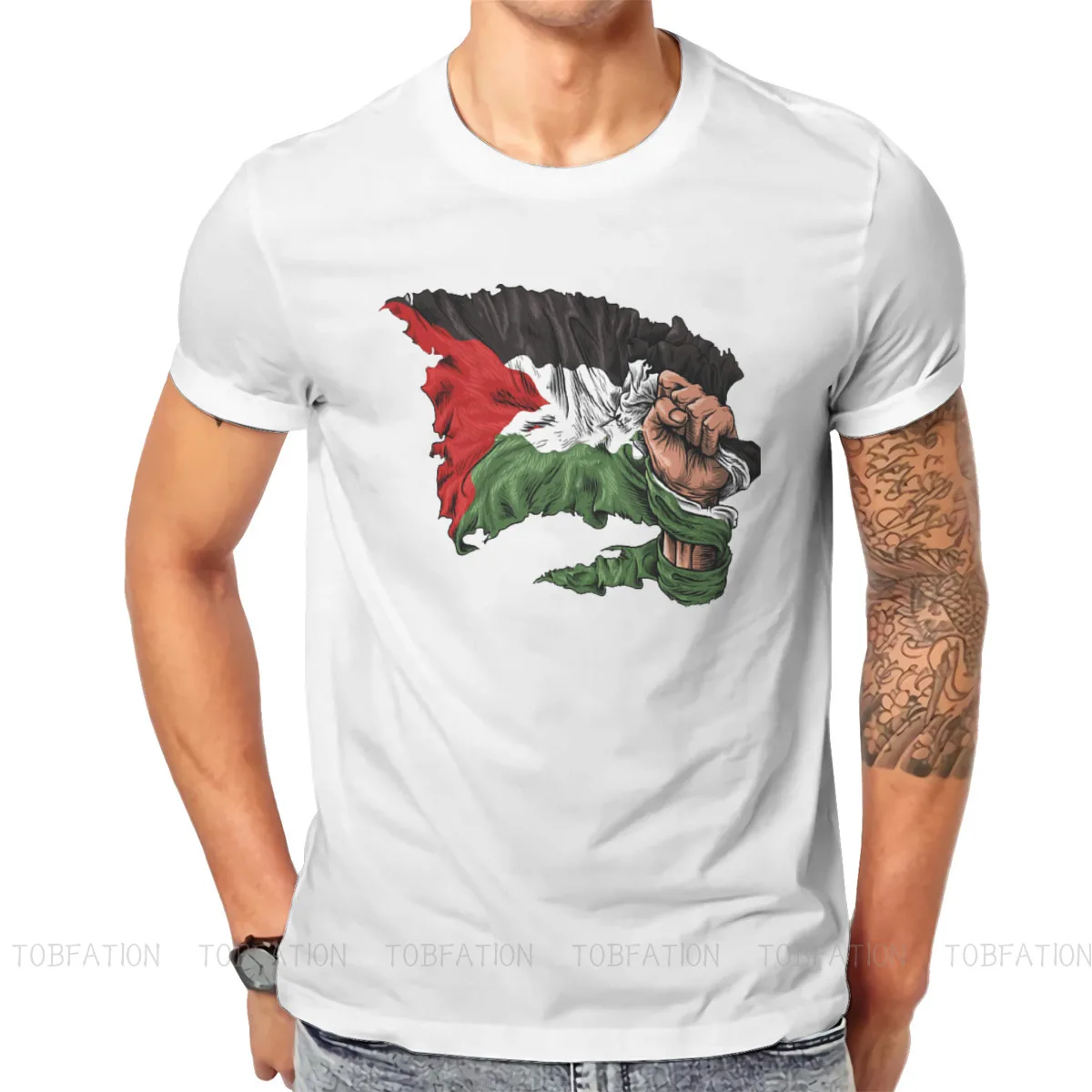 Hand Casual TShirt Free Palestine Creative Tops Leisure T Shirt Male Short Sleeve Gift Idea