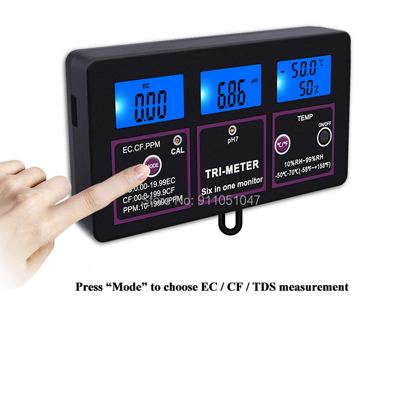 6 в 1 PH EC CF RH TDS измеритель температуры многопараметрический анализатор качества