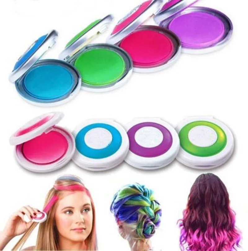 

Fashion 1Set 4Colors Hair Dye Temporary Hair Chalk Powder Soft Salon Hair Color DIY Chalks for The Hair Styling Party Christmas