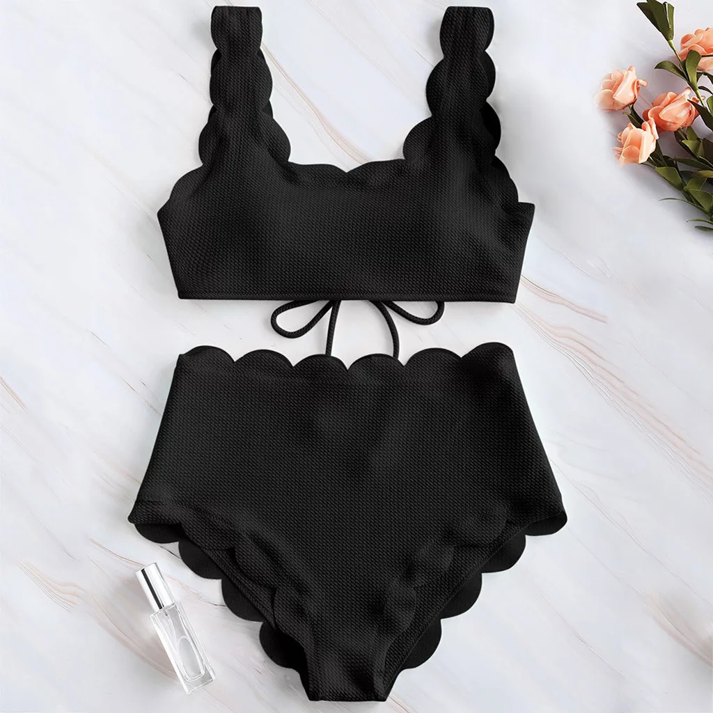 

2021 Solid Sexy Women Low Waist Ruffle Bikini Ladies Swimsuit Swimwear Female Backless Push Up Biquini Bikinis Set Bathing Suit