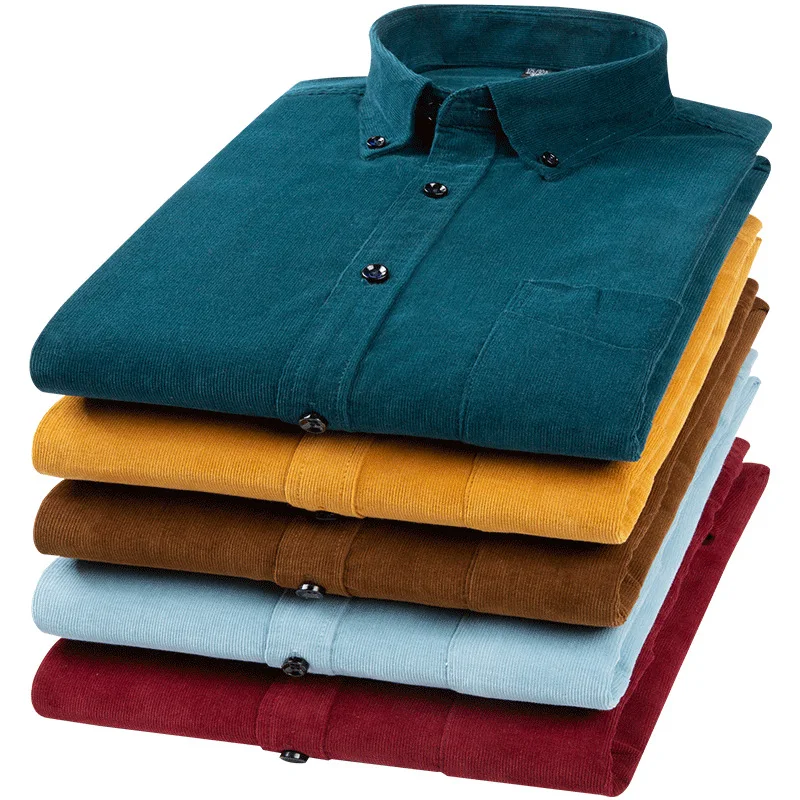 

2021 Autumn Men's Large Cotton Long Sleeve Corduroy Shirt