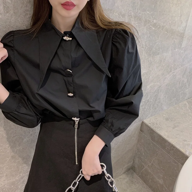 

Small Pointed Collar Design Long Sleeve Shirt Rac