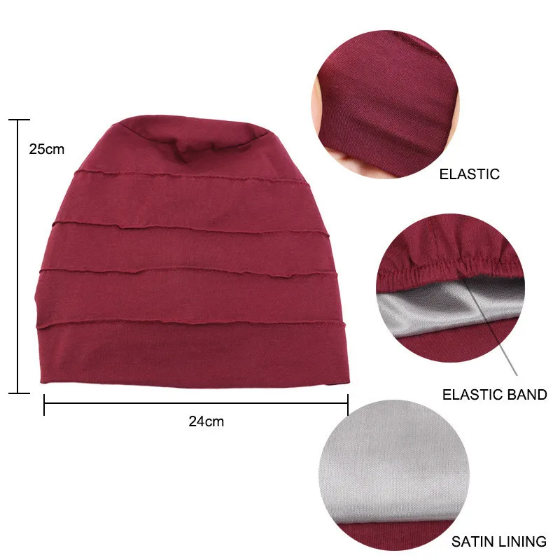 

2021 New Elastic Satin Lining Women Chemo Cap Muslim Cotton Turbante Islamic Crinkle Hijab Bonnet Ladies Hair Accessories Caps