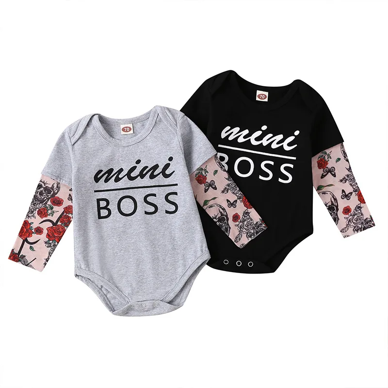 

Newborn Baby Onesies Mini BOSS Print Letter Long Sleeve Tattoo Toddler Boys Romper Autumn Infant Clothes Ropa De Bebes Pajama