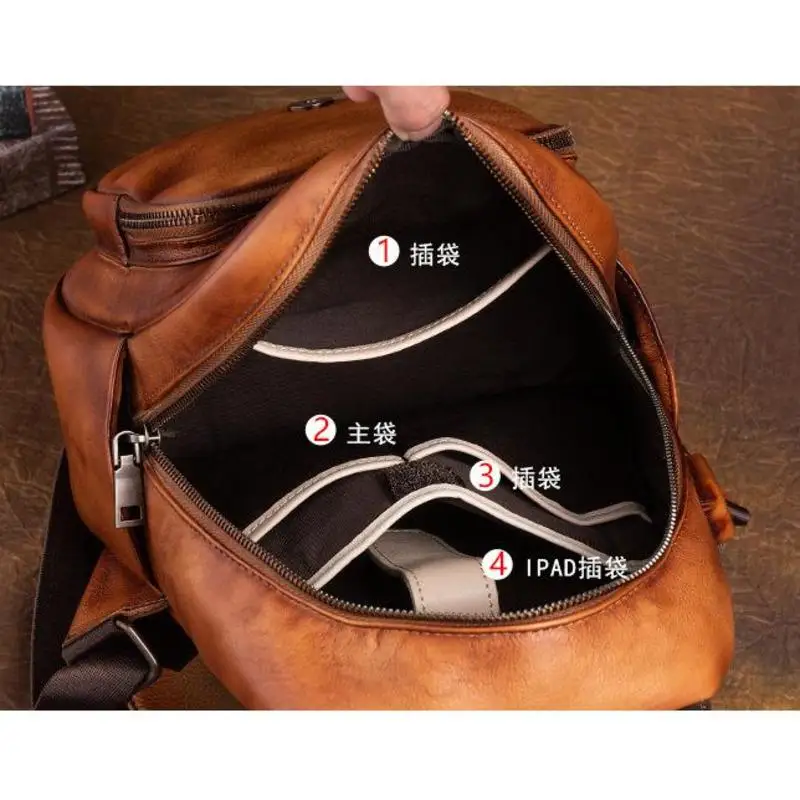 

VOLASSS Genuine Cow Leather Women's Fashion Backpack 2021 New Hand Paint Large Capacity Backpacks For Female Vintage Bag Ladies