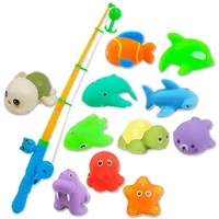 12 pieces of magnetic fishing toys for children water games fishing marine animals squeeze bath toys baby educational toys gifts