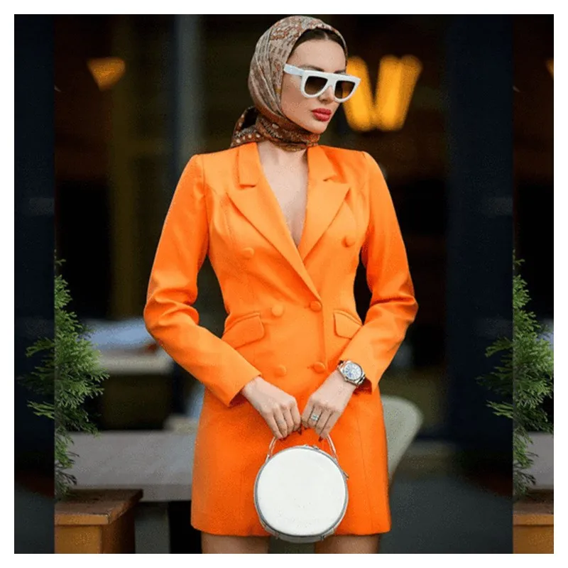 2019 осеннее однотонное мини-платье-блейзер в стиле сафари женское элегантное