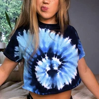 rainbow tie dye t shirt womens summer fashion short sleeve psychedelic hippie carnival top knotted beach womens top streetwear