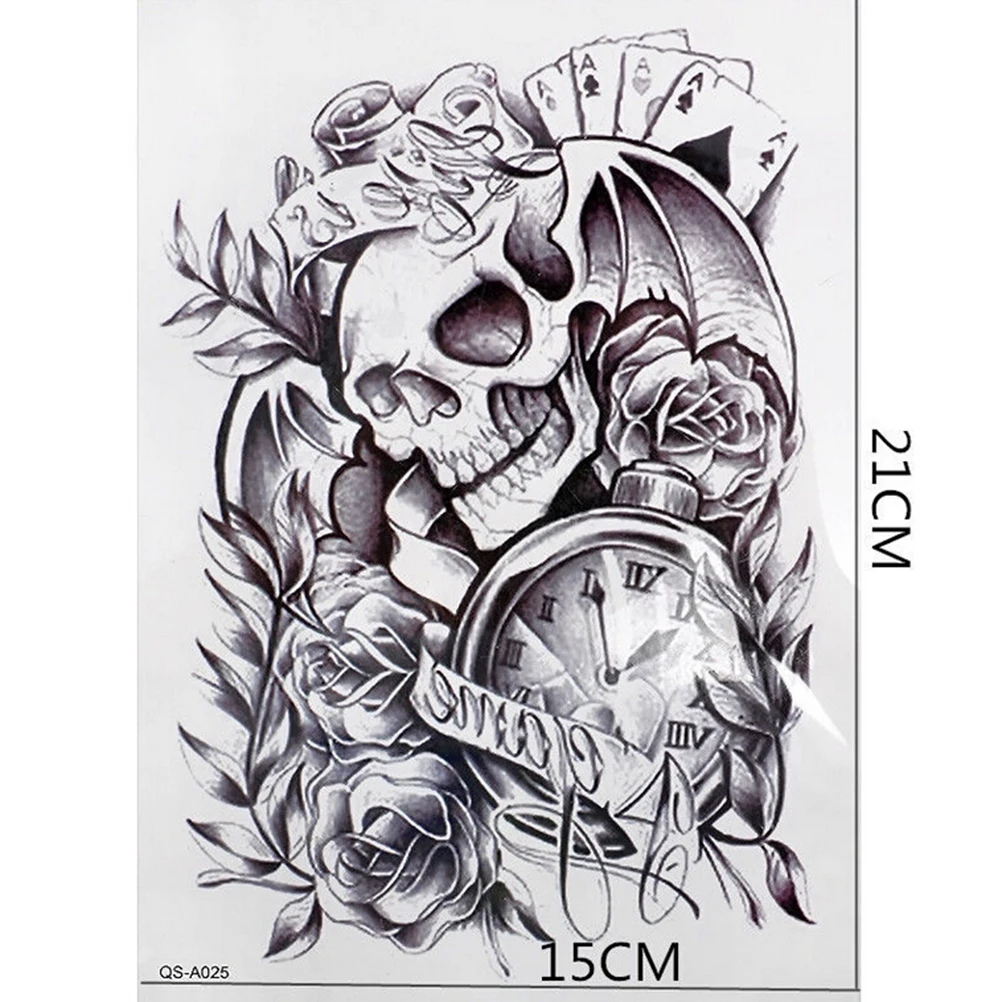 

Black Large Sexy Temporary Tattoo Body Arm Skull Stickers Removable Waterproof