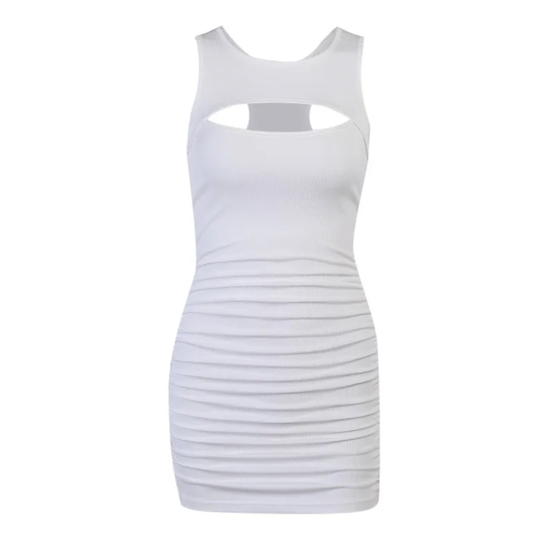 

Momoland White Hollow Dress Sexy Casual Club Outfit Summer Spaghetti-strap Dress Sleeveless Latest Body-con Dress For Women Girl