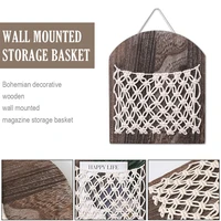 bohemia magazine storage basket wood debris shelf organizer rack woven hanging pocket wall decoration home decor