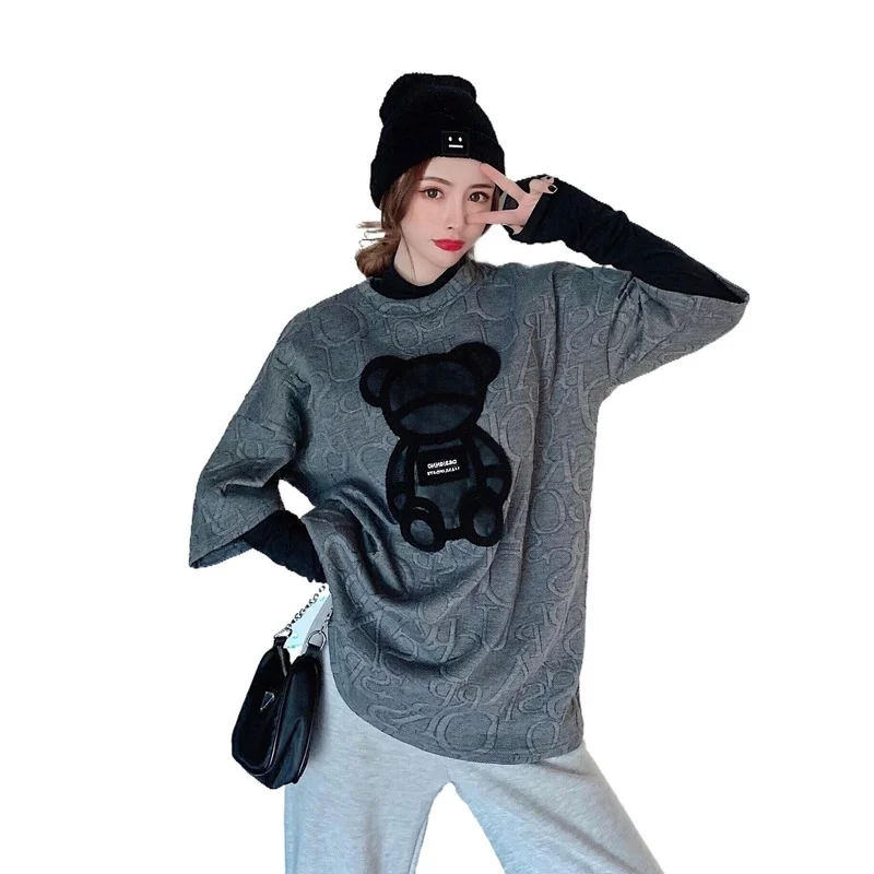 

Cartoon Embroidery Printing Mid-length T-Shirt Top Women's 2021 Summer Cotton Korean Loose Oversized Harajuku Kawaii Graphic Tee