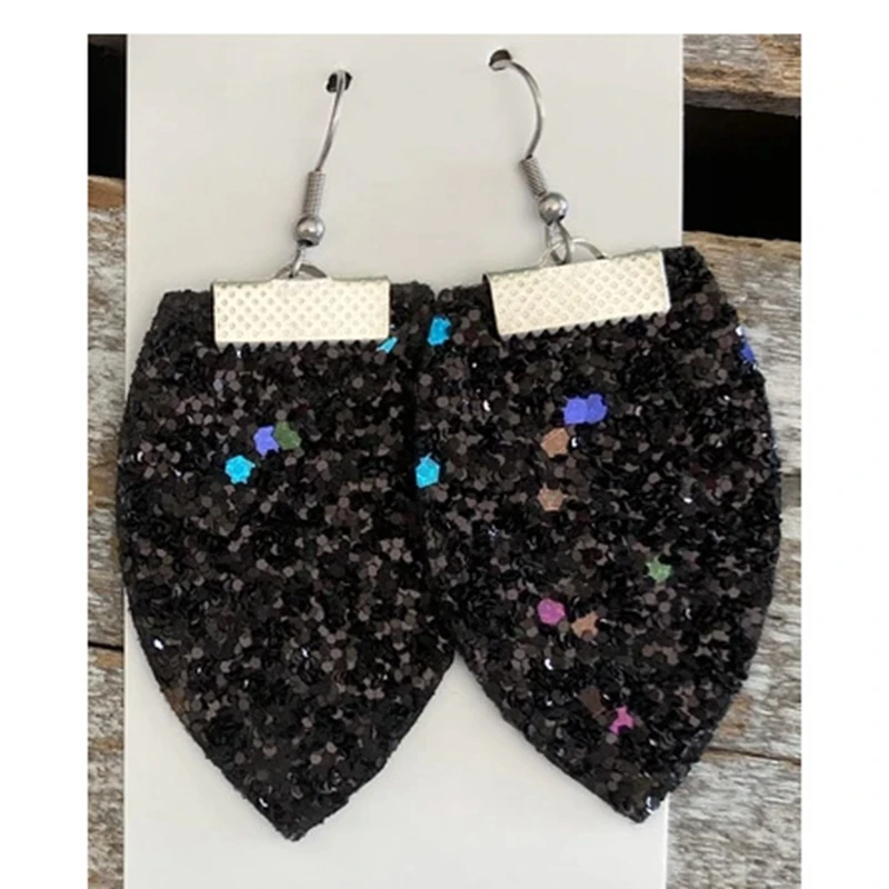 Кожаные Серьги с блестками в полоску|Серьги-подвески| |