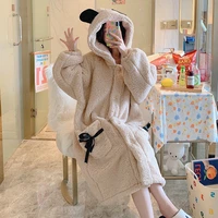 pajamas nightgown robe female autumn and winter thickened long paragraph tall robe students simple coral velvet hooded pajamas