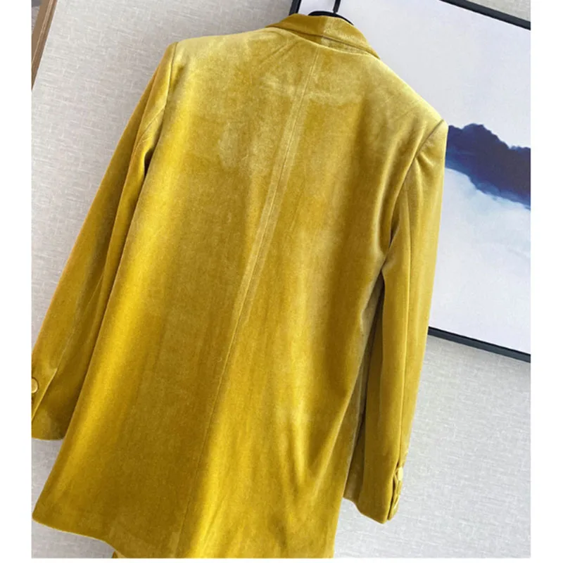 

QUALITY Newest HIGH Fashion 2021 Runway suit Set Women's Notched Collar Long Sleeve blazer Spaghetti Strap dress velvet set