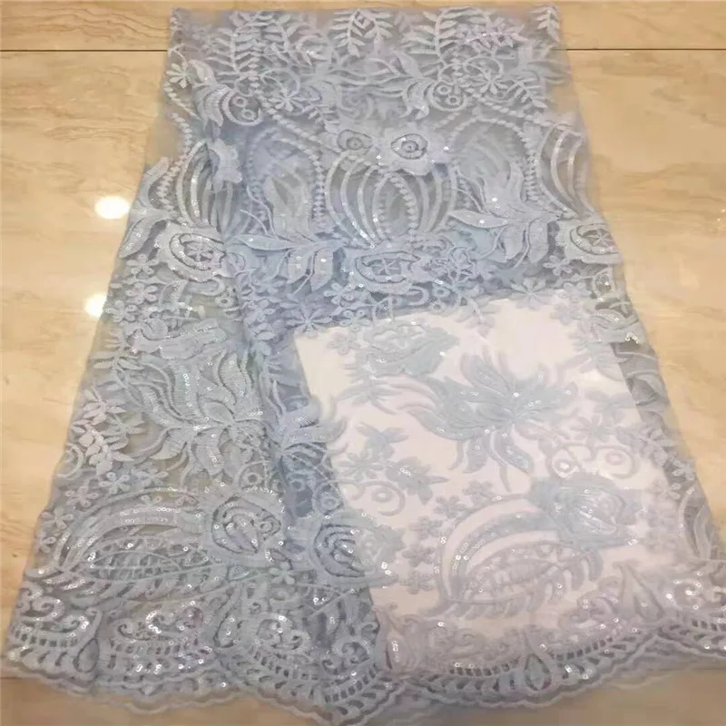 Небесно голубой Африканский блестки 3D тюль кружева ткань 2019 африканская