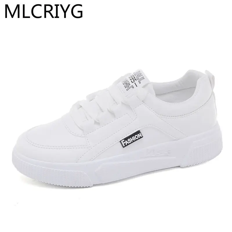 

2021 Fashion Women's Shoes Comfortable Breathable Casual Shoes Women's Lace-up Non-slip Sneakers Autumn Solid Color White Shoes