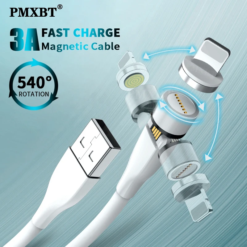 

3A Magnetic Micro USB Type C Cable 540 Degree Rotation Magnet Charge Cord For iPhone 13 Pro Max Xiaomi Mobile Phone Charger Wire
