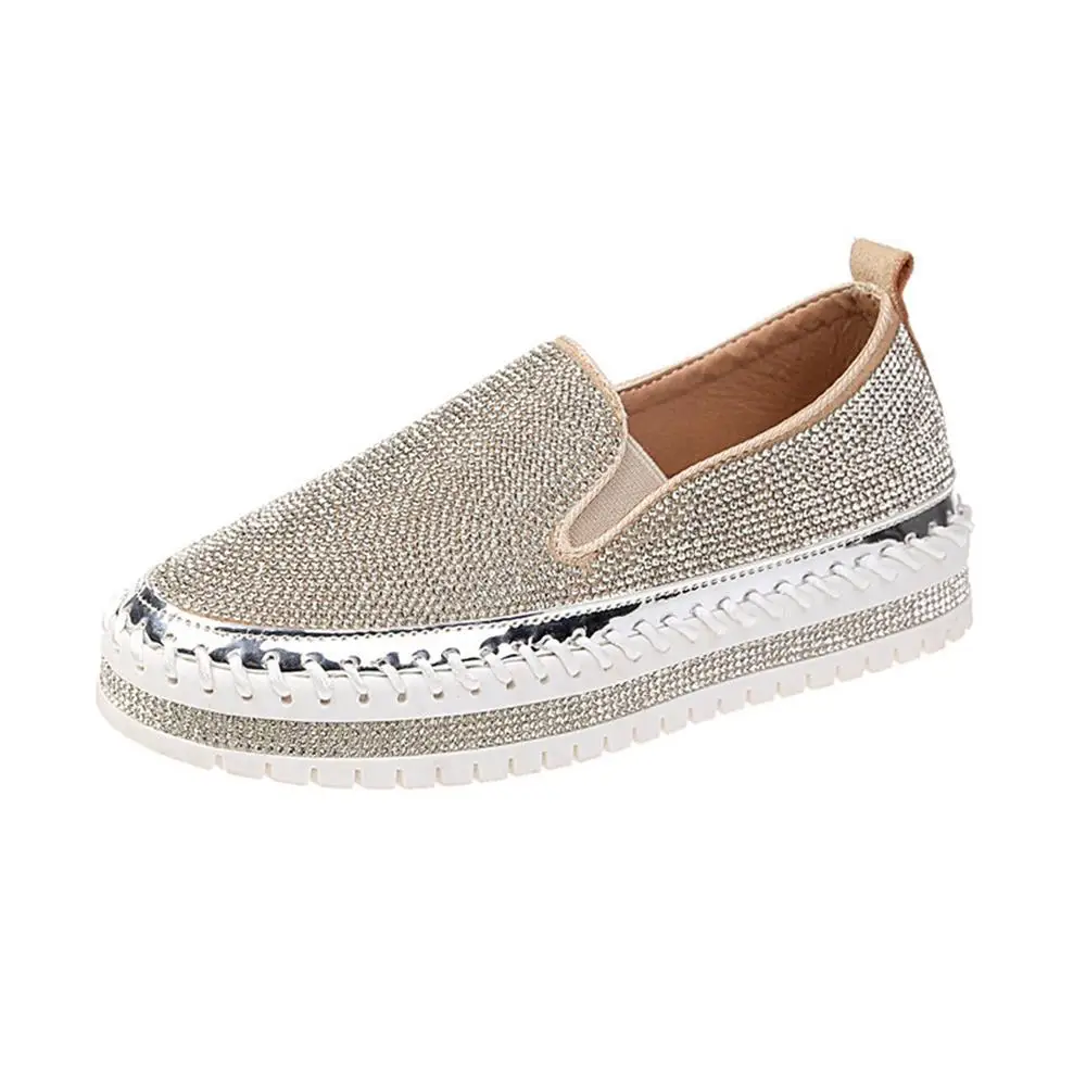 

New Loafers Women 2021 Spring Fall Bling Rhinestone Slip On Comfy Ladies Casual Shoes 35-43 Larged-Size Female Dress Flats