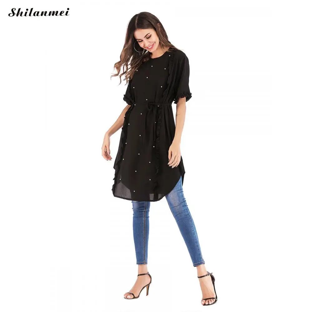 

Plus Size Women Shirt Dress Solid Color Pearl Half Sleeve Fashion Casual Dress Lady Office Work Loose Dresses For Women 4xl 5xl