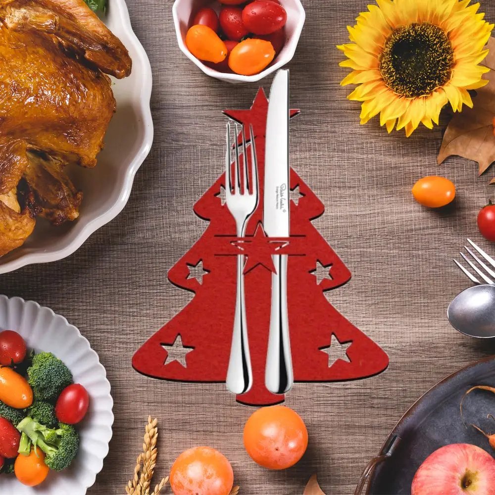 

4pcs Christmas Tree Knife and Fork Holder Cutlery Cover Table Decoration Knife Decorative Tableware Xmas Christmas Decor Bag