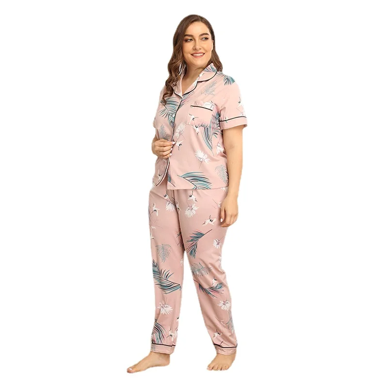 

2021 Summer New Short-Sleeved Trousers Set Crushed Flower Casual Large-size Loose-fitting Home Clothing Set Cardigan