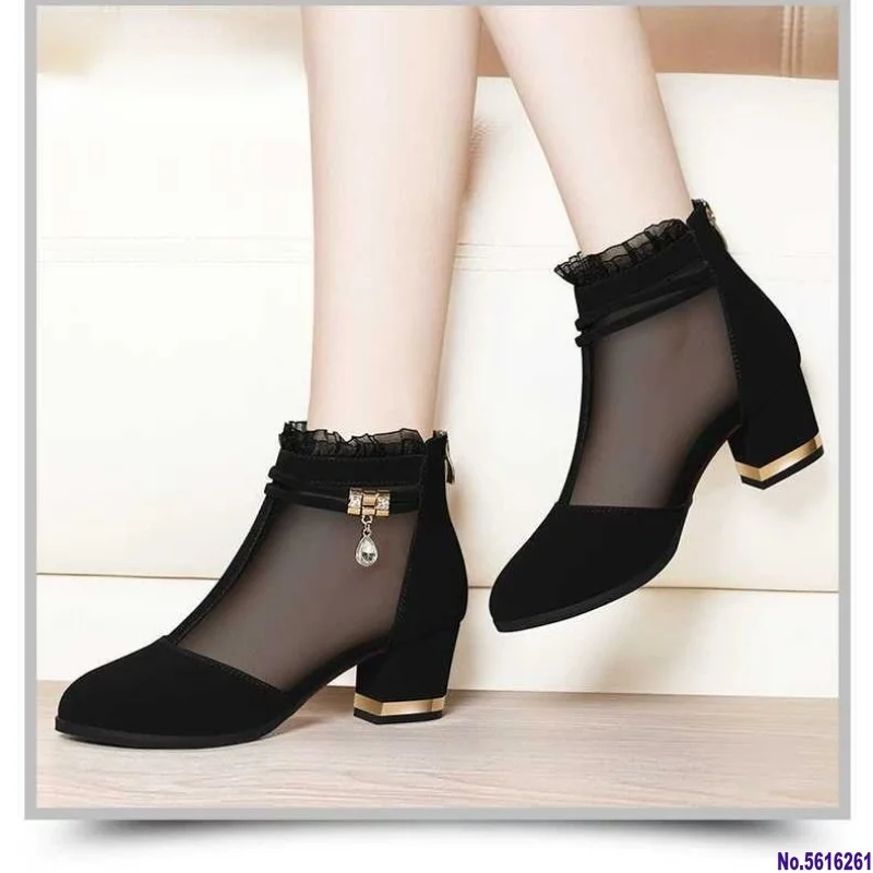 

Женские сетчатые газовые легсветильник каблуки на массивном каблуке, шорты, женские ботинки, дышащая обувь, новая черная обувь, женские бот...