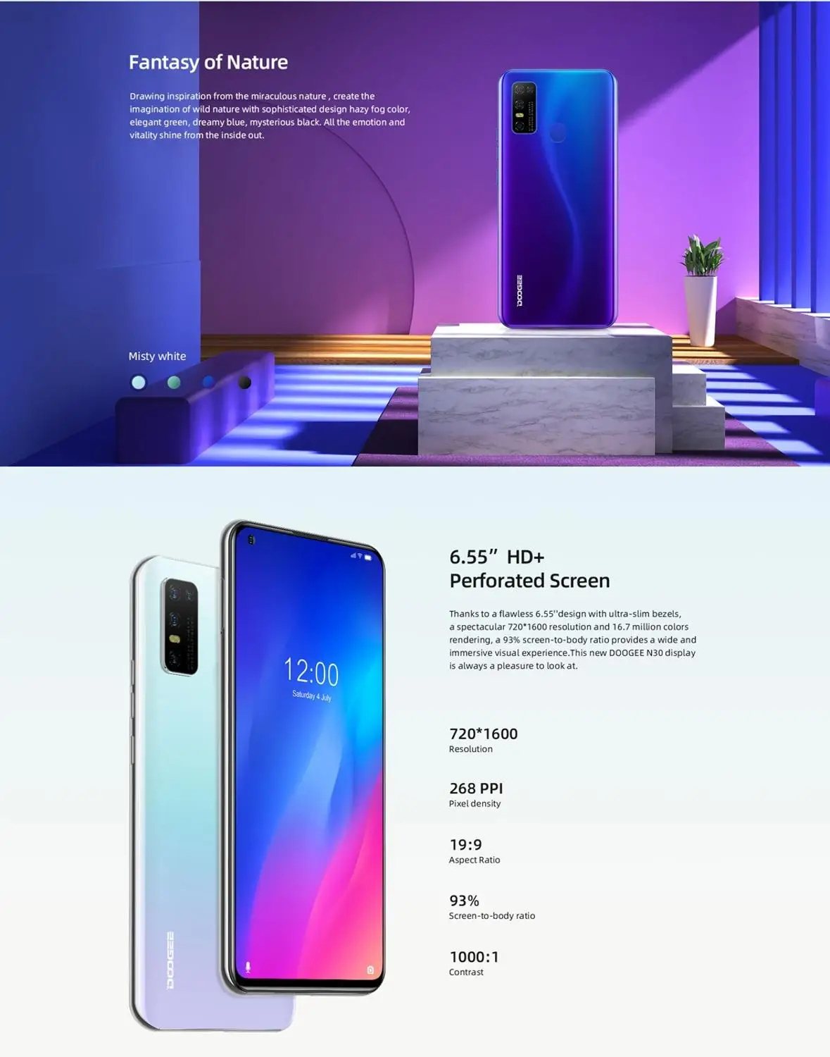 DOOGEE N30 смартфон с 5 5-дюймовым дисплеем четырёхъядерным процессором MTK6762V ОЗУ 4 Гб