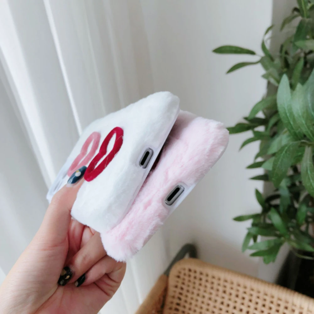 

Cute Love Heart Furry plush Phone Case For iPhone 11 Pro Max X XR XS Max 7 8 Plus 12 Pro Max Warm Solid Color Soft Back Cover