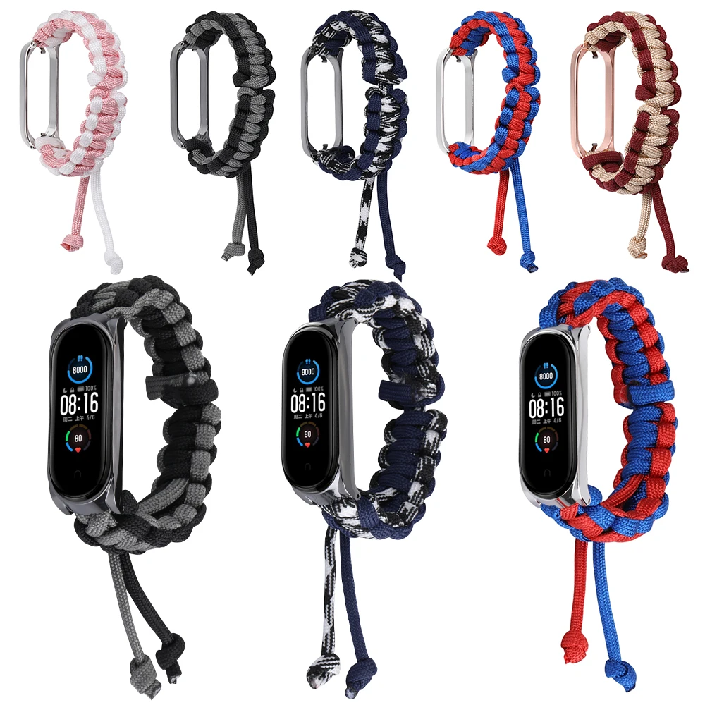 

Ремешок парашютный для часов Xiaomi Mi Band 5, Модный сменный Браслет из нилона для занятий спортом, отдыха на природе и активного отдыха с рамкой