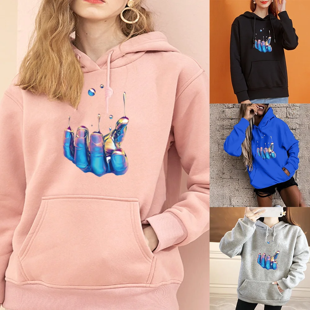 

Fashion Hoodie Women's Harajuku Long Sleeve Top Student Casual Sports Pullover Gesture Printing Casual Sweatshirts Loose Tops